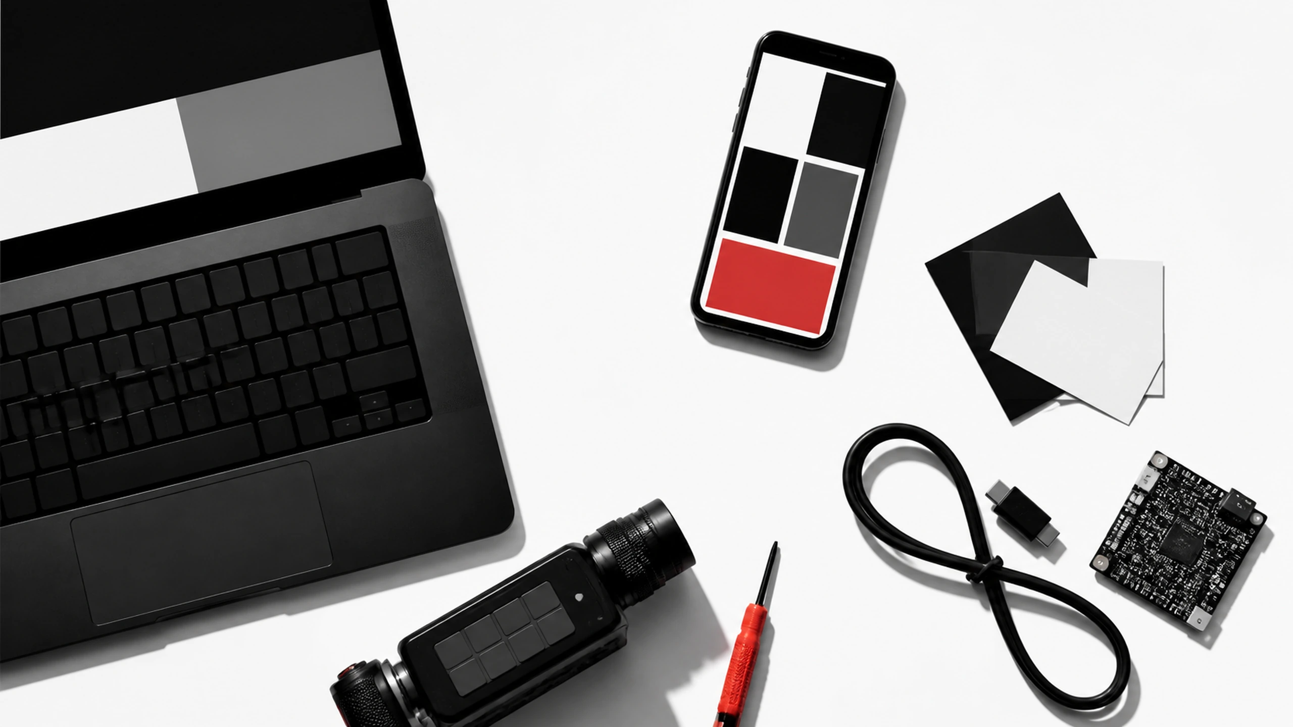 Digital tools arranged on a work surface